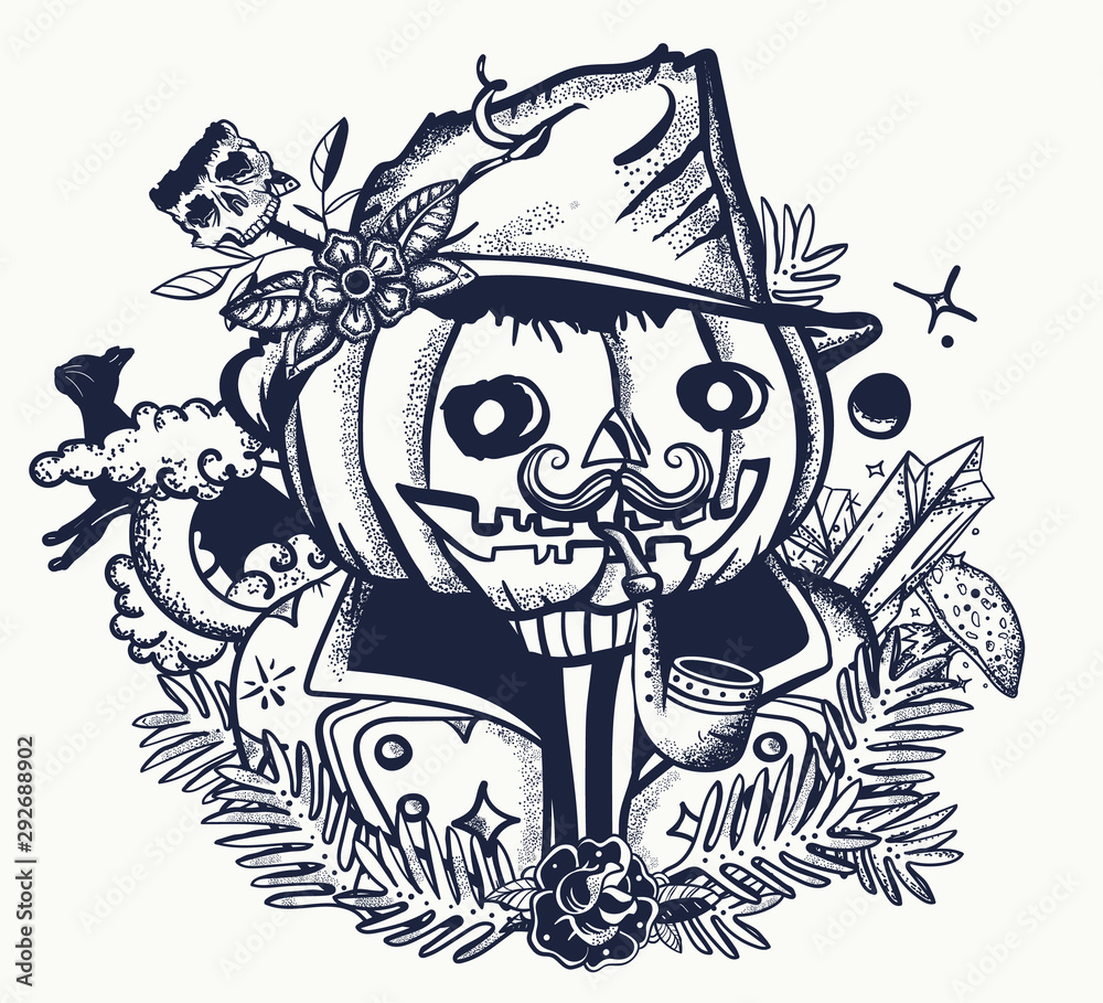 Halloween Scary Portrait Jack O Lantern Pumpkin Tattoo Stock Vector Adobe Stock