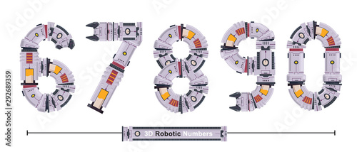 Numbers Typography Font 3D Robot style in a set 67890