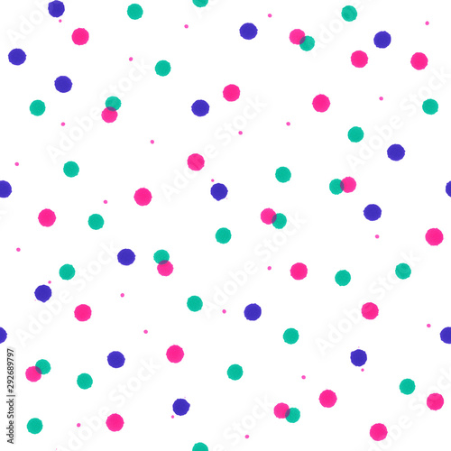 simple blue, pink and green dot seamless pattern, illustration on white