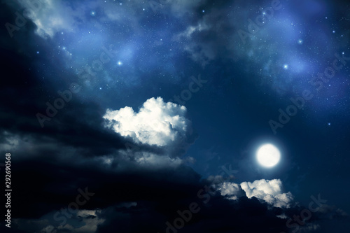 backgrounds night sky with stars, moon and clouds.