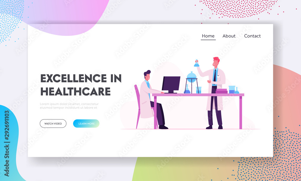 Scientists Conduct Experiments and Scientific Research in Laboratory Website Landing Page. Chemistry Technician Hold Test Tube, Professor Working on Pc Web Page Banner Cartoon Flat Vector Illustration Scientists Conduct Experiments and Scientific Research in Laboratory Website Landing Page. Chemistry Technician Hold Test Tube, Professor Working on Pc Web Page Banner Cartoon Flat Vector Illustration