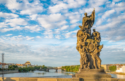 Photography Baroque Statues on the Prague Charles Bridge on a sunny day