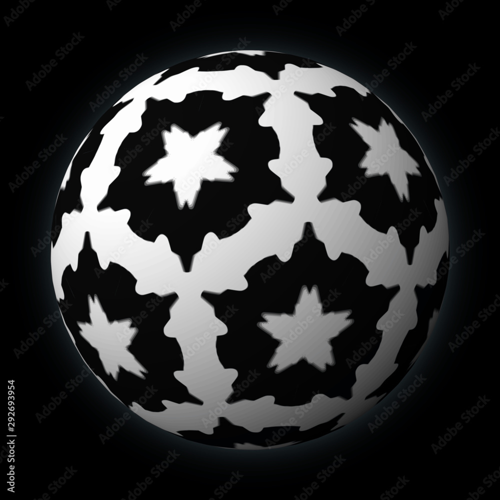 Artfully designed and colorful ball, 3D illustration on black background Artfully designed and colorful ball, 3D illustration on black background