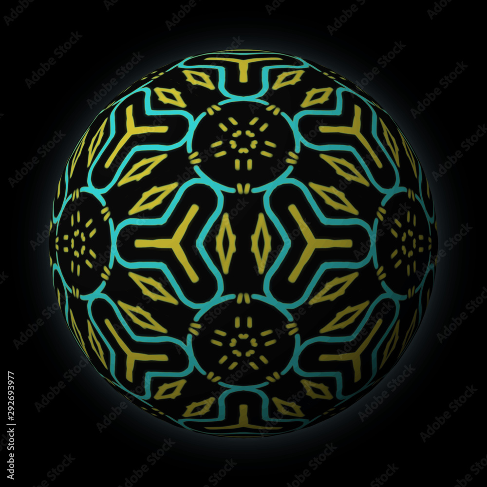 Artfully designed and colorful ball, 3D illustration on black background Artfully designed and colorful ball, 3D illustration on black background