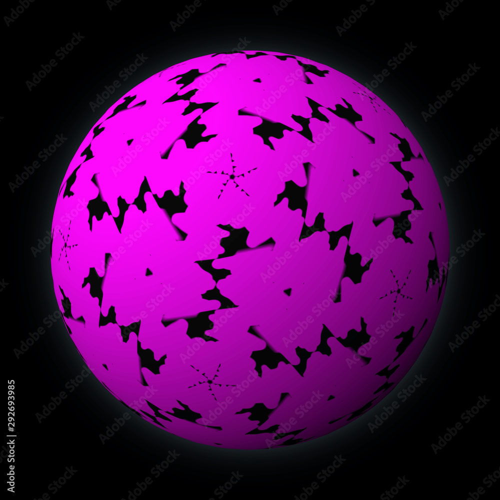 Artfully designed and colorful ball, 3D illustration on black background