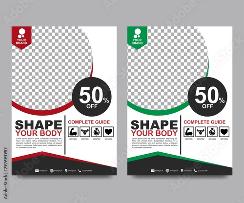 Fitness flyer template. Poster template for fitness center. Modern fitness and gym brochure collection.