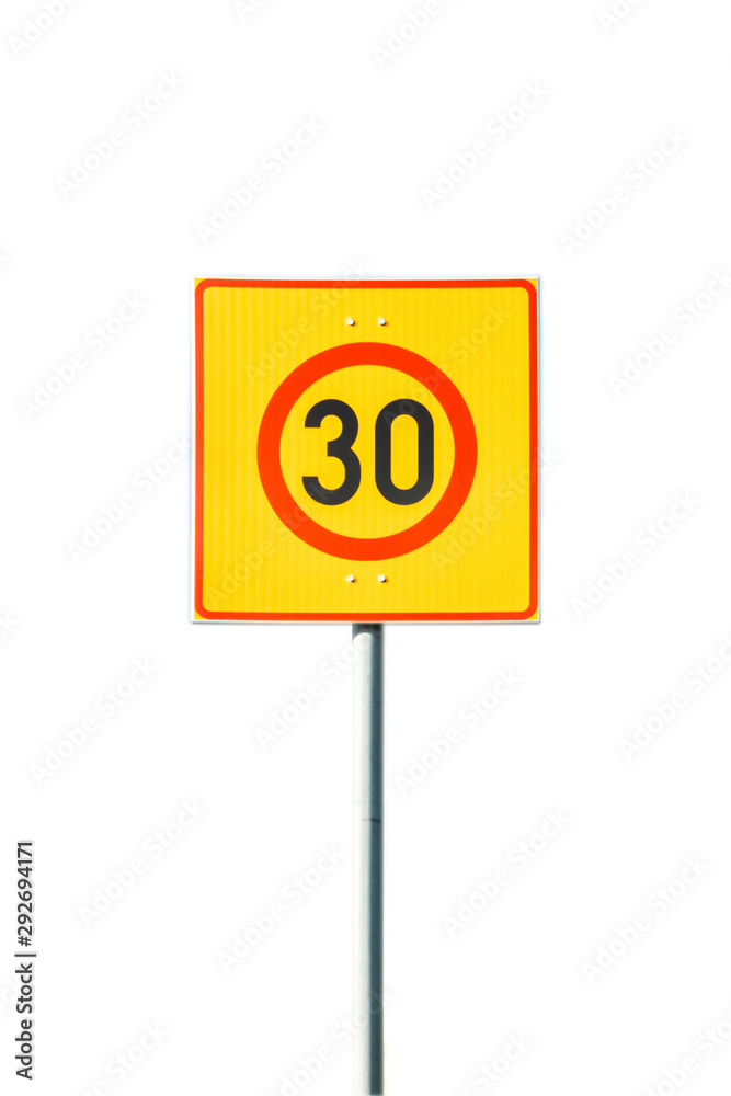 Finnish speed limit sign 30 km h isolated on white background Finnish speed limit sign 30 km h isolated on white background