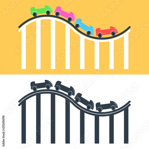 Roller coaster logo or icon set multicolored and black and white flat illustration, pointer rollercoaster for amusement park