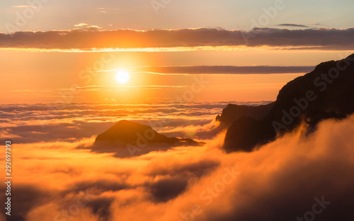 Midnight sun Reinebringen Summer season in Lofoten Norway