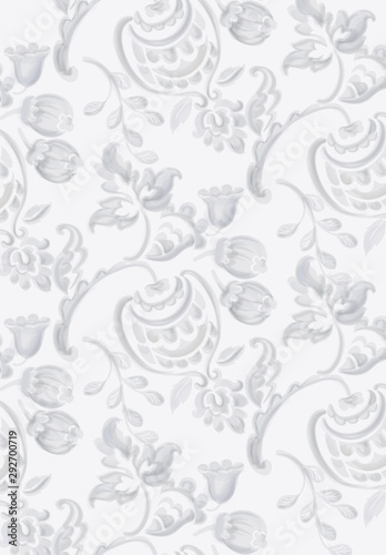 Rococo texture pattern Vector. Floral ornament decoration. Victorian engraved...