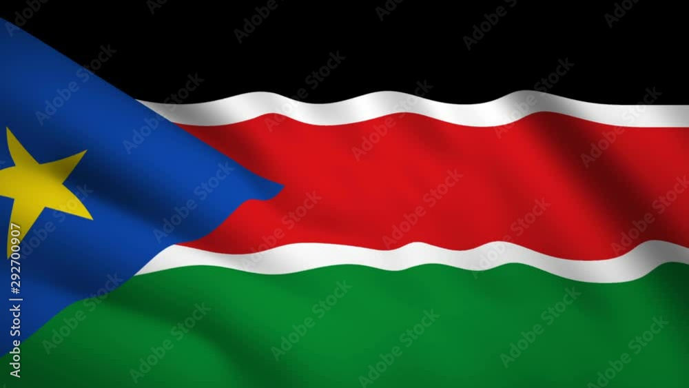 South Sudan flag Motion video waving in wind. Flag Closeup 1080p HD  footage