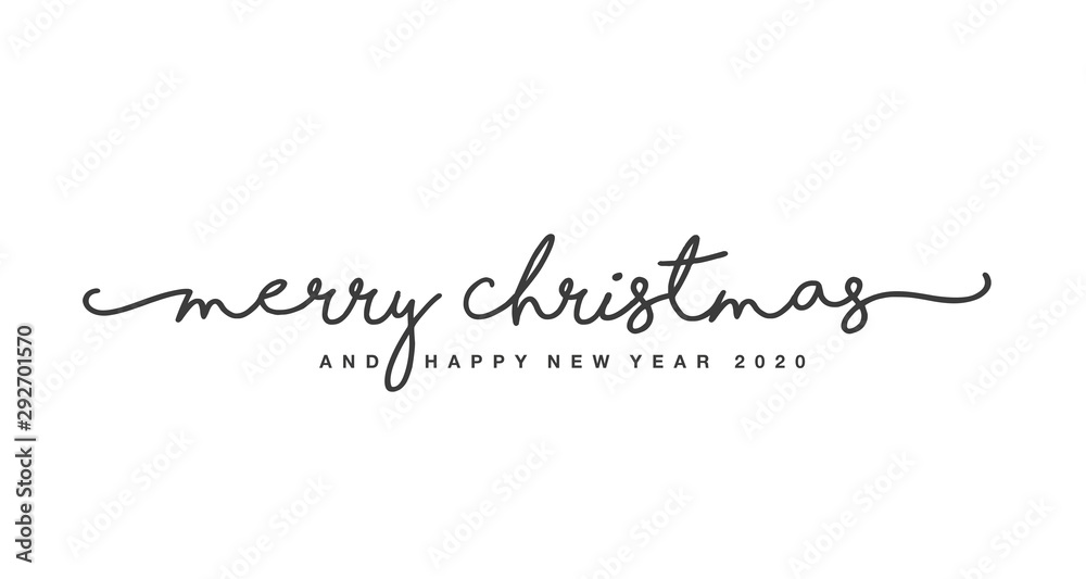 Merry Christmas and Happy New Year 2020 isolated black handwritten lettering tipography white background