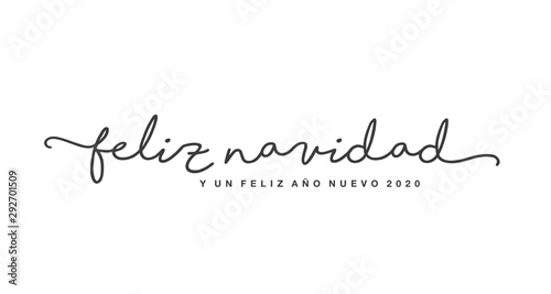 Merry Christmas and Happy New Year 2020 spanish language isolated black handwritten lettering tipography white background