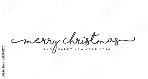 Merry Christmas and Happy New Year 2020 isolated black handwritten lettering tipography white background