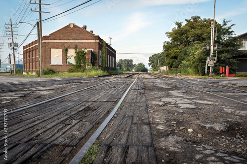 Landscape vintage of railroad tracks in Detroit, Michigan