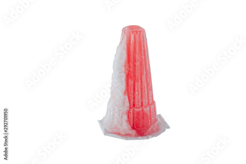 Frozen Red jelly in packege isolated on white background with clipping path
