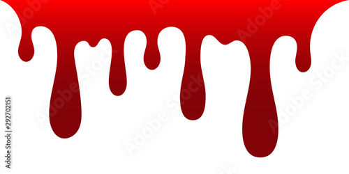 Blood drip. Drop blood isloated white background. Happy Halloween decoration design. Red splatter stain, splash spot, horror blot. Bleeding bloodstain scare texture. Liquid paint. Vector illustraton