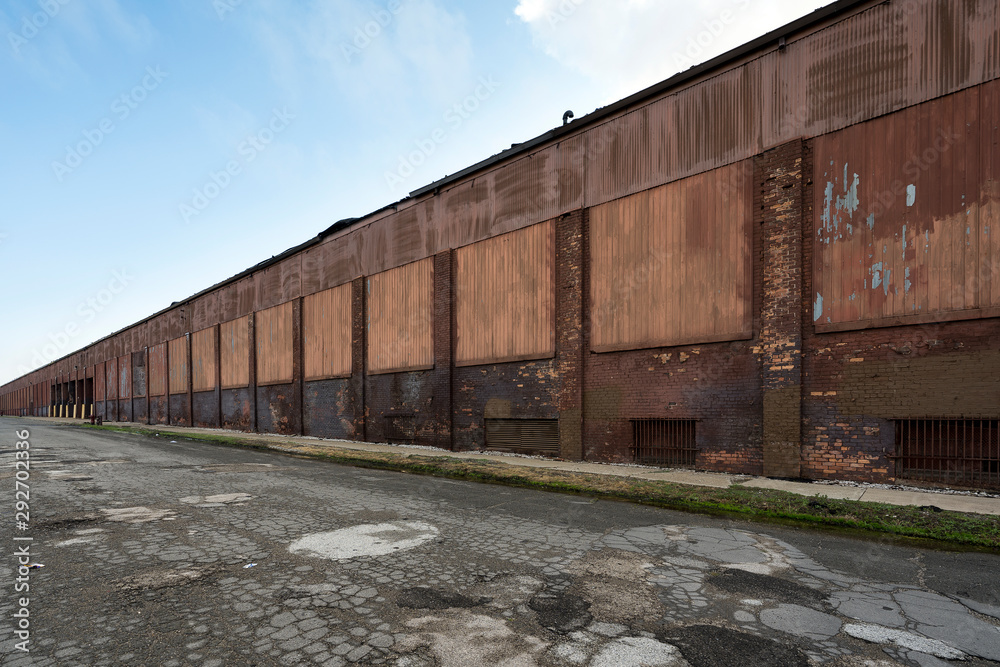 View of an old abandoned warehouse in Detroit Michigan View of an old abandoned warehouse in Detroit Michigan