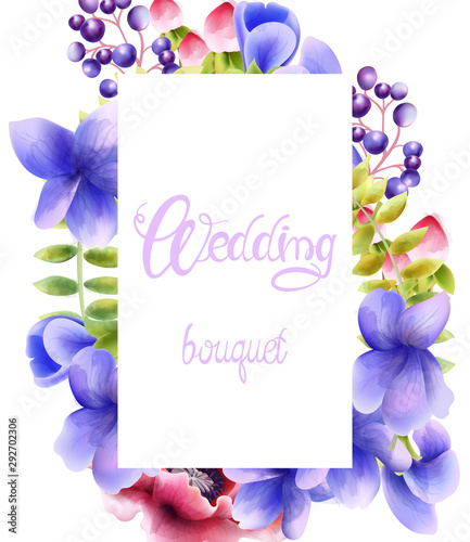 Watercolor wedding bouquet of orchid flowers, berries and leaves. Vector comp...
