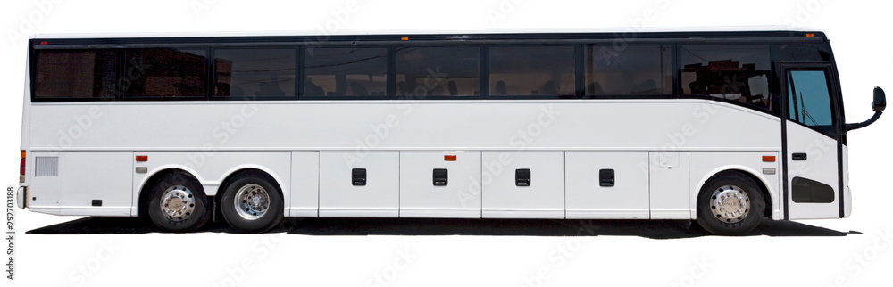 Isolated white charter sightseeing bus.