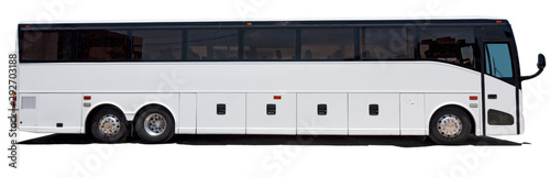 Isolated white charter sightseeing bus.