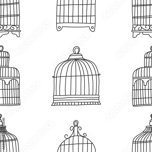 Informational banner seamless pattern cage bird.