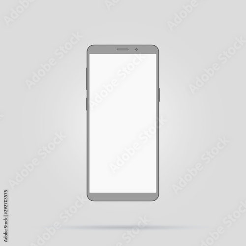 Smartphone mockup with blank screen. Black vector frameless smart phone, cellphone isolated on white background