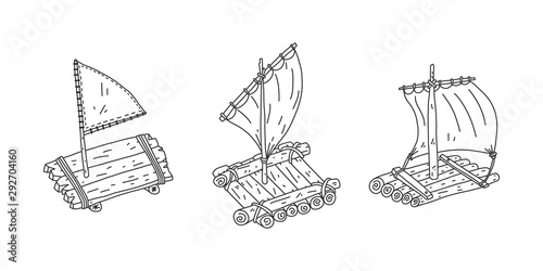 Bright banner set sketch raft wood hand-drawn.