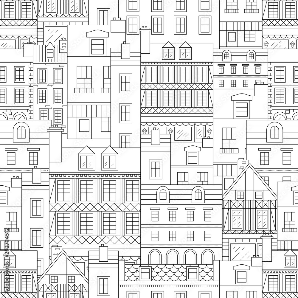 Advertising poster seamless pattern sketch houses.
