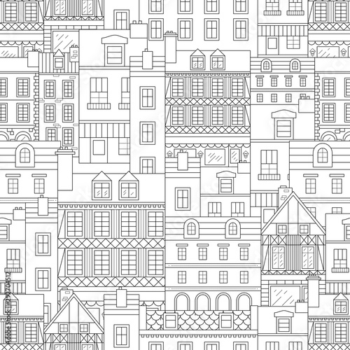 Advertising poster seamless pattern sketch houses.