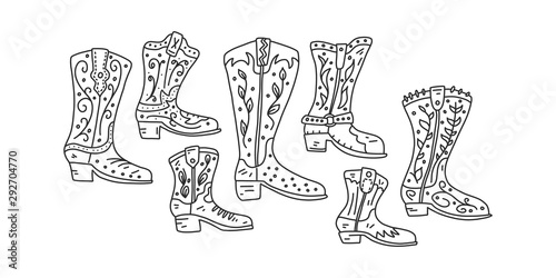 Informational flyer set cowboy boot hand drawn.