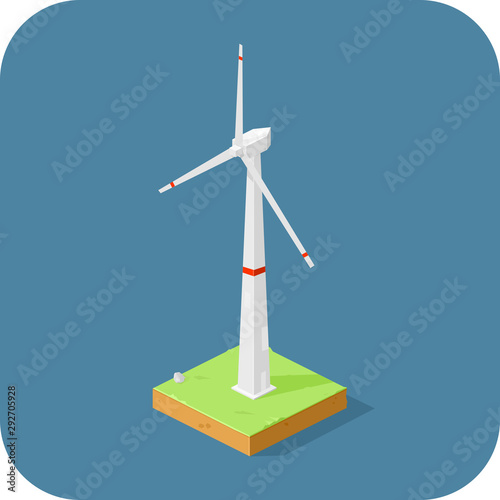 Flat Isometric Eco Friendly Wind Turbine Vector Illustration