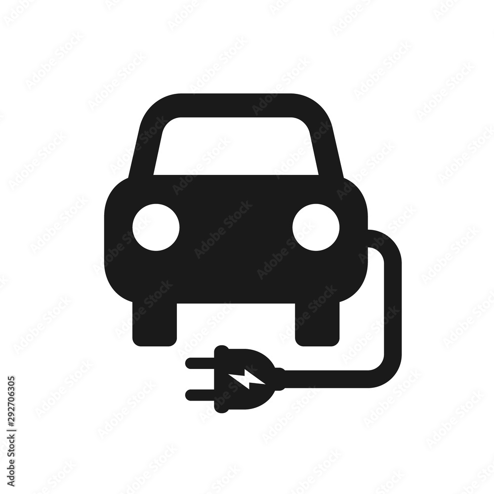 Electric car charger simple black vector icon. Electric car and a plug glyph symbol. Electric car charger simple black vector icon. Electric car and a plug glyph symbol.