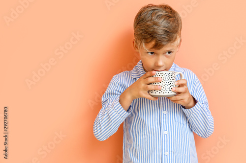 Cute little boy drinking ho...