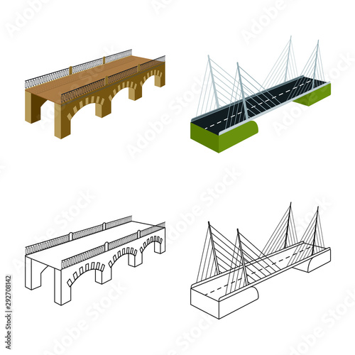 Vector illustration of connection and design symbol. Collection of connection and side stock symbol for web.