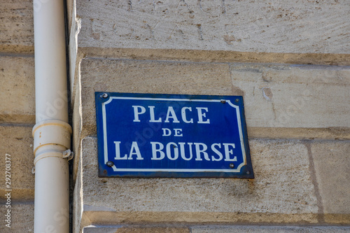 Fototapeta Naklejka Na Ścianę i Meble -  Place de la bourse street sign name in Bordeaux