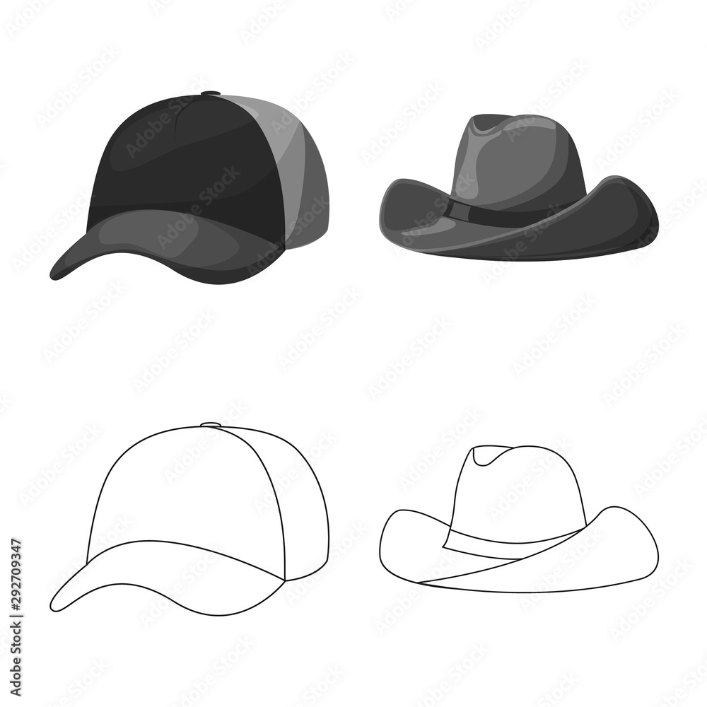Isolated object of clothing and cap logo. Set of clothing and beret vector icon for stock. Isolated object of clothing and cap logo. Set of clothing and beret vector icon for stock.