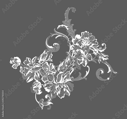 romantic lace flowers decoration element