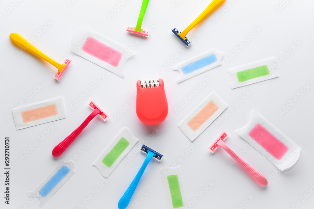 Set for hair removal on light background Set for hair removal on light background