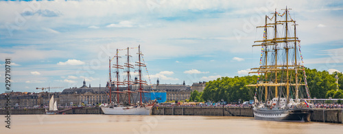 Sedov and Kruzenshtern Russian four-masted barques sail training ships moored to the quays of the Garonne river during the 