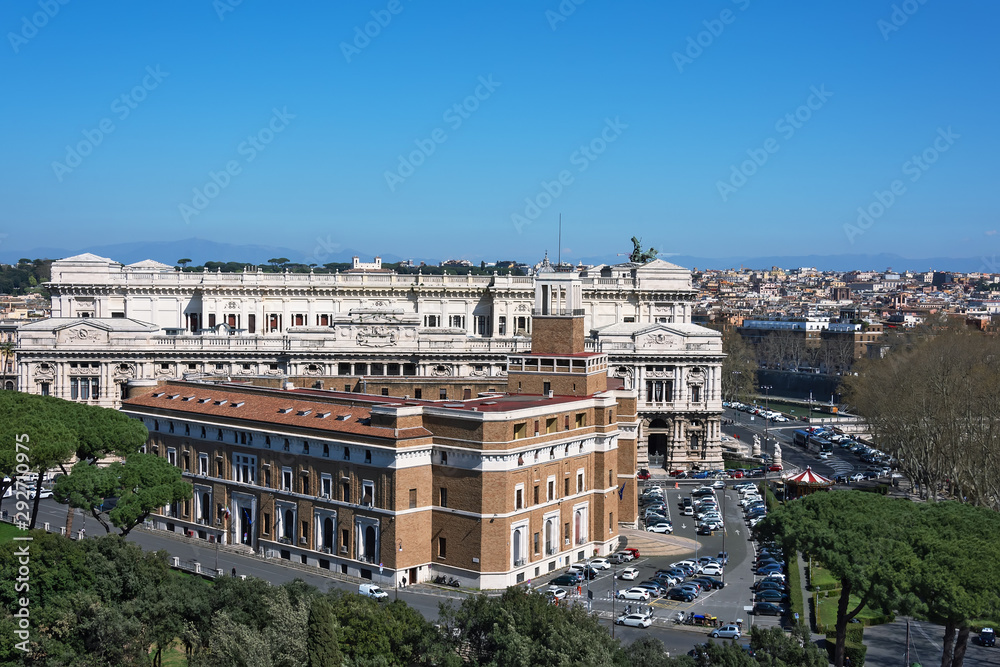 Italy, Rome- march, 2019:Supreme Court of Cassation.The Palace of Justice, Rome (Palazzo di Giustizia), so-called Palazzaccio, in Rome, seat of the Court.