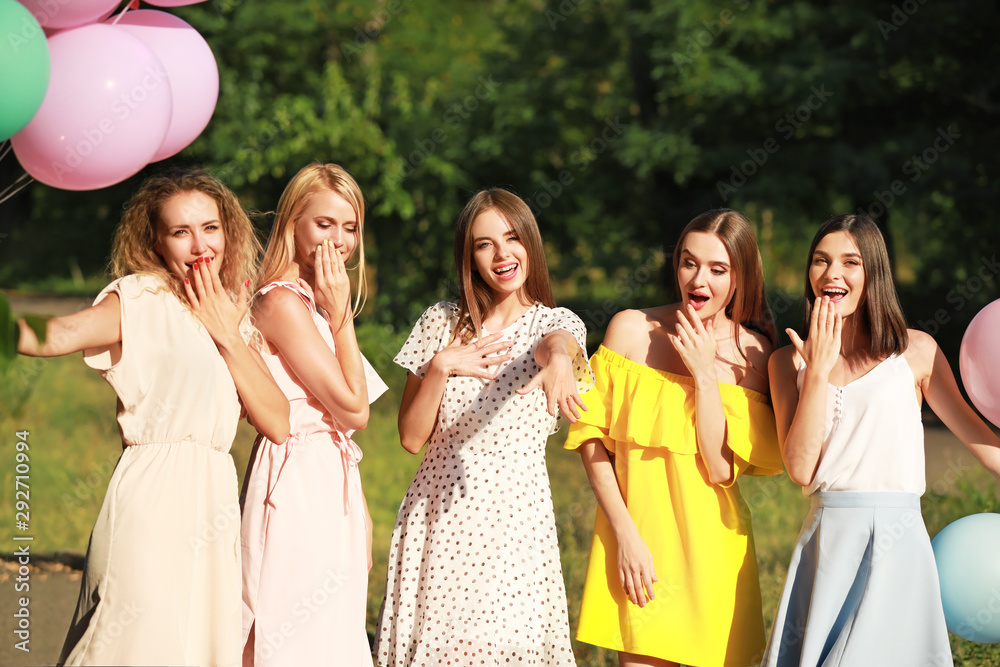 Beautiful young women at hen party outdoors Beautiful young women at hen party outdoors