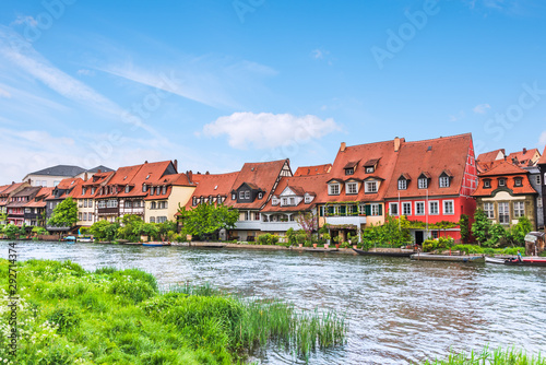 View from the river to the houses in Bamberg in Bavaria