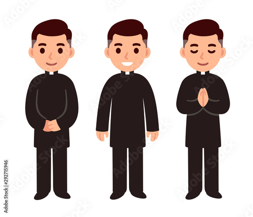 Obraz na plátně Cartoon catholic priest set