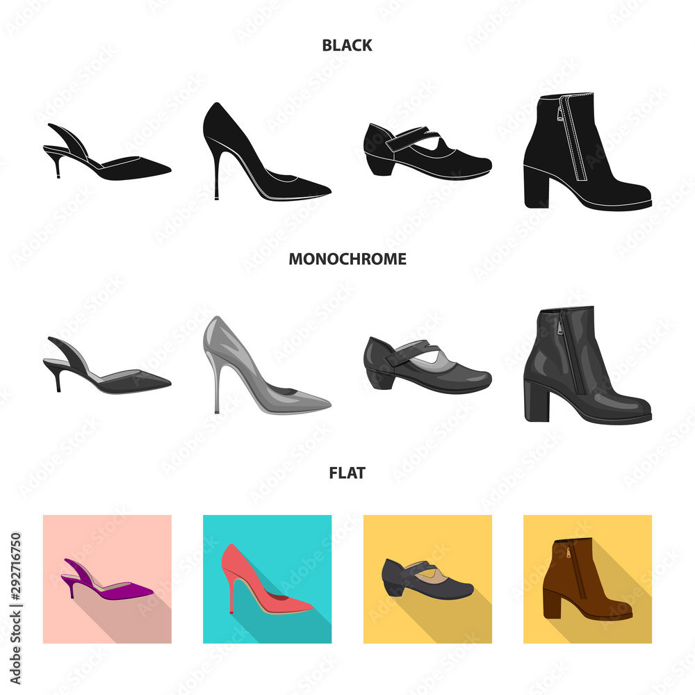 Isolated object of footwear and woman icon. Set of footwear and foot stock symbol for web.