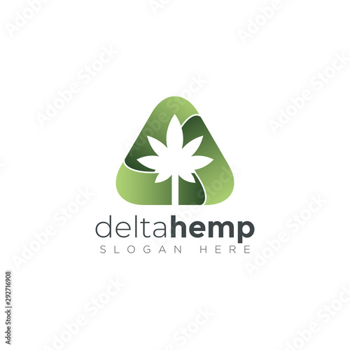modern logo delta hemp, with delta symbol and negatif space of hemp leaf