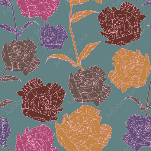 Seamless colorful stylized pattern with flowers.The design is perfectly suitable for clothes design, children s decoration, wallpaper and backgrounds.