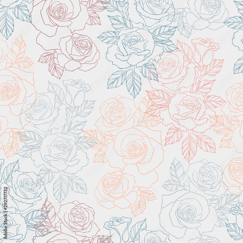 Blooming roses. Seamless colorful pattern with dark roses and leaves on black background. The design is suitable for clothes, wallpaper, background.