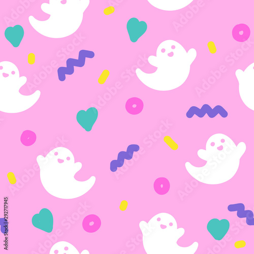 Cute ghosts halloween 90s style seamless pattern