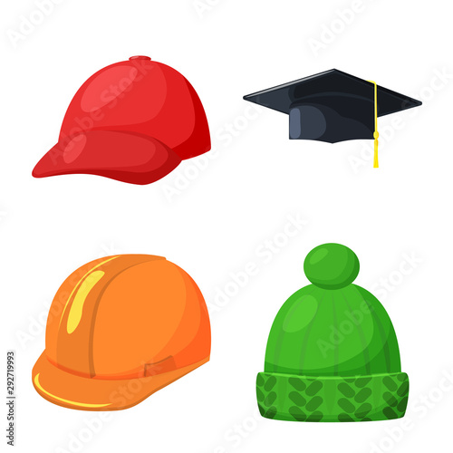 Vector design of headgear and napper sign. Collection of headgear and helmet vector icon for stock.